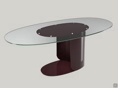 Phantom table with smoked glass top and RAL 3007 lacquered base