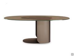 Phantom table with Golden Mesh bronzed glass top and powder-coated base in Anodic Bronze