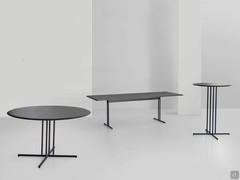 Graphic table collection in round, rectangular and tall bistro models