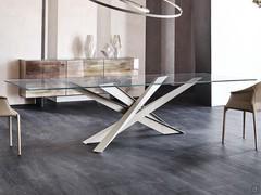 Cattelan's Lancer steel leg table with extra-clear bevelled glass top