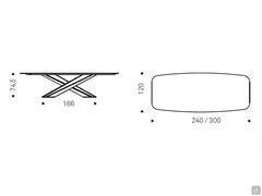 Table with steel legs Lancer by Cattelan - Dimensional diagram of models with Moonglass hammered glass top