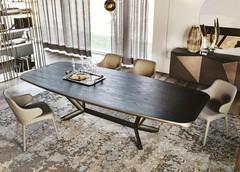 Planer table by Cattelan with shaped wooden top and brushed bronze painted profile