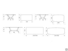 Table Planer by Cattelan - Schematics and dimensions of models with CrystalArt glass top