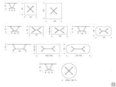 Table Planer by Cattelan - Schematics and dimensions of models with crystal glass top 