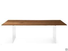 Custom table with glass legs Haruto and with Natural Walnut top