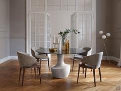 Anfora round table with central base in white Carrara marble