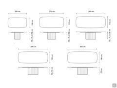 Dorian rectangular barrel-shaped table by Bonaldo dimensional diagram 