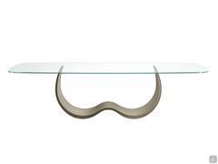 Hadley table with designer metal base with a distinctive shape reminiscent of two outstretched wings