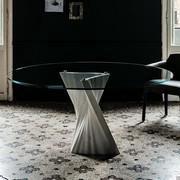 Plisset table with artistic marble base and clear glass top by Cattelan 