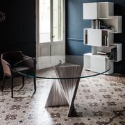 Plisset table with artistic marble base and clear glass top by Cattelan 