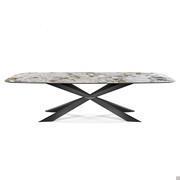 Spyder shaped rectangular table with marble-effect Makalu Keramik top