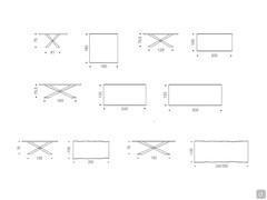 Table Spyder with wooden top - diagrams and dimensions of models with slanted edge and with irregular edges