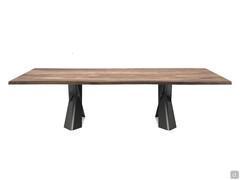 Mad Max by Cattelan table with wooden top and linear oblique edges at 45°