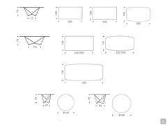 Skorpio table by Cattelan - Diagrams and dimensions of models with plain top in Keramik stone