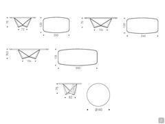 Skorpio table by Cattelan - Diagrams and dimensions of models with rounded edges in Brushed lacquered mdf