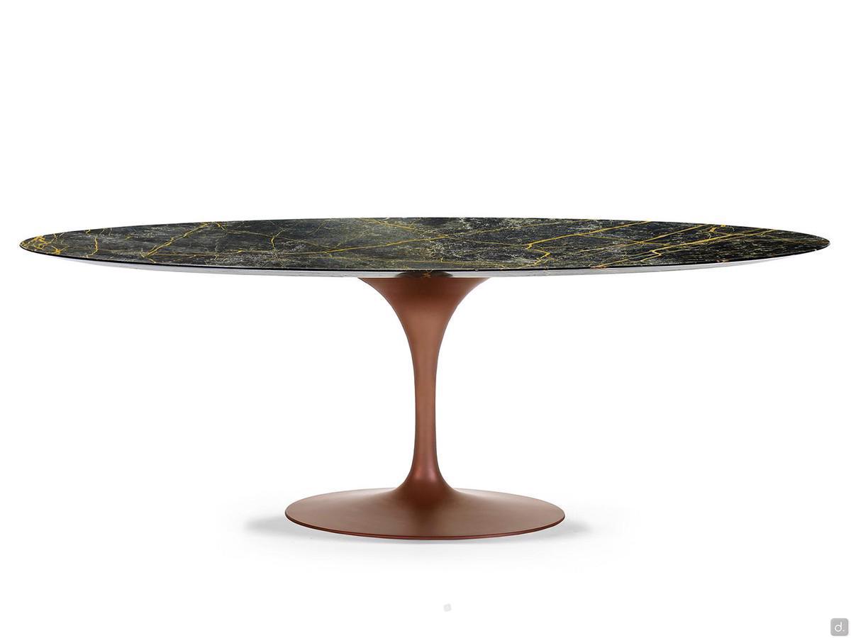 Stem oval table with table top in Port Laurent marble