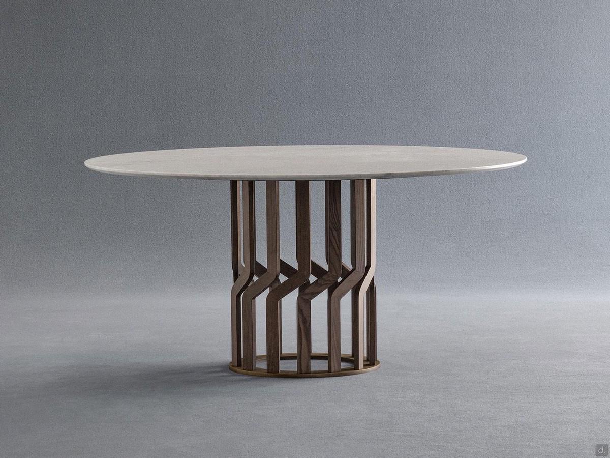 Round table Intreccio with solid wood base and fixed marble top