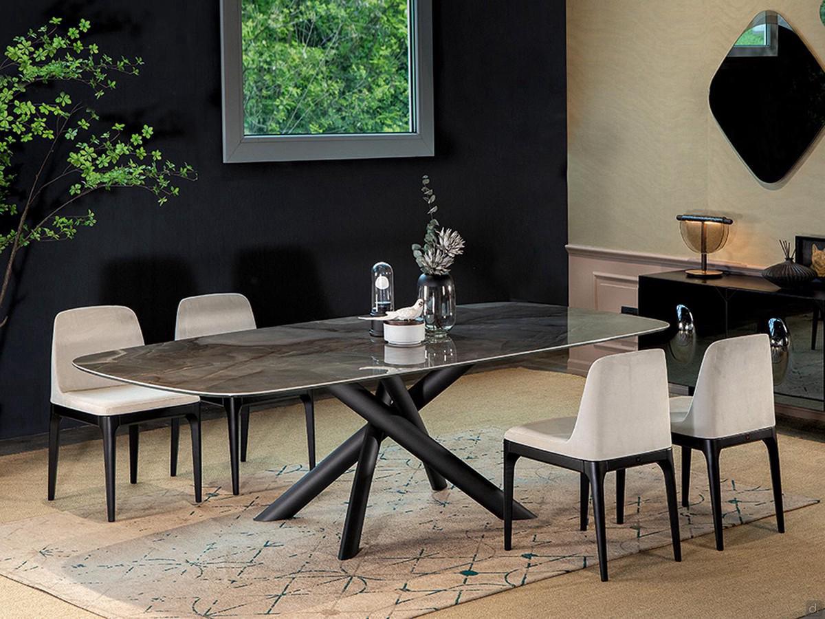 Barrel dining table with central base Style, available both fixed and extendable