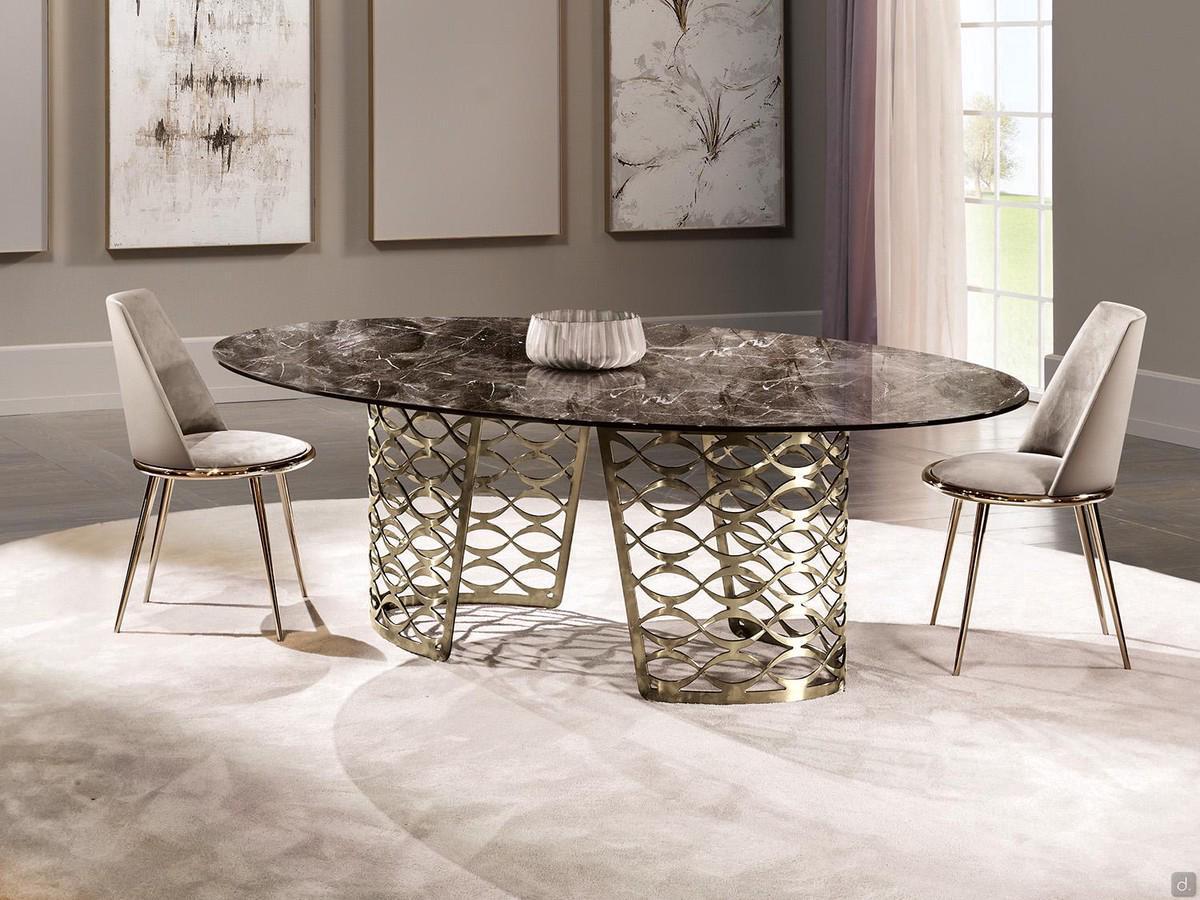 Marble table with perforated metal base Isidoro by Cantori, with oval top