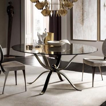 Glass table with curved metal legs Atlante by Cantori