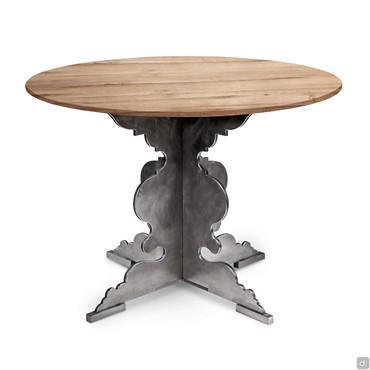 Romeo round table with iron base and wooden top