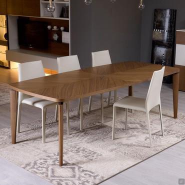 Nelia modern wooden table with cabinet work on top