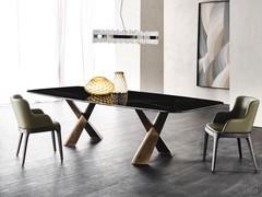 Mad Max by Cattelan table with Keramik top and simple edge and legs in painted metal brushed bronze.