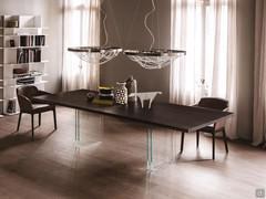 Ikon table by Cattelan with crystal legs and wooden top in burnt oak