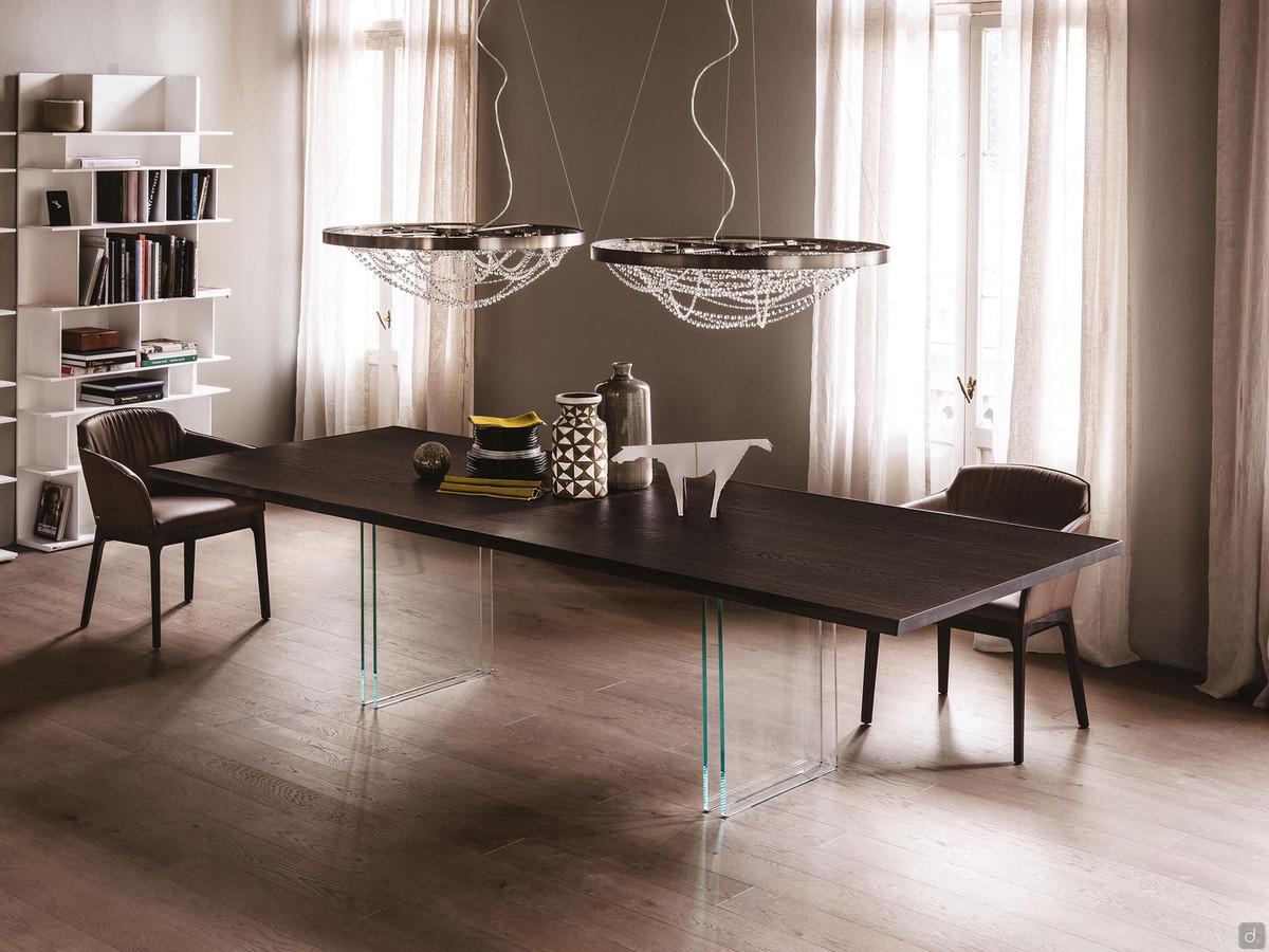 Ikon table by Cattelan with crystal legs and wooden top in burnt oak