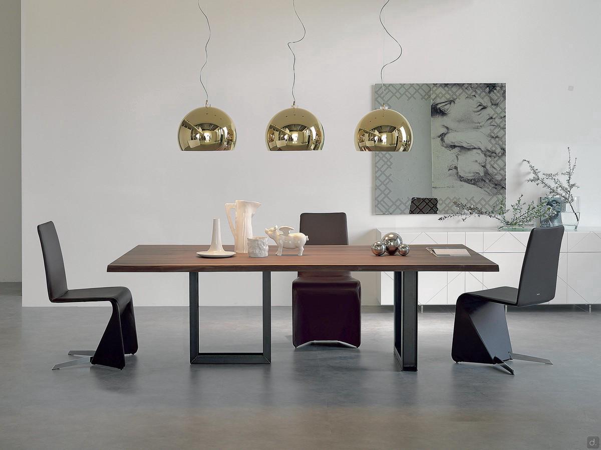 Sigma designer dining table by Cattelan with Canaletto walnut wooden top and perpendicular legs