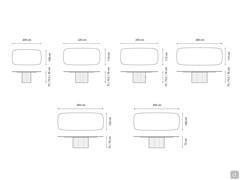 Dimensional diagram rectangular shaped barrel table Dorian by Bonaldo