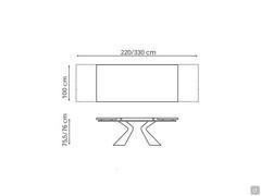 Prora table by Bonaldo - Measurements for the extendable model