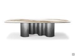 Papel table by Cattelan with barrel top in Keramik stone, also available in rectangular, barrel-shaped or polygonal versions