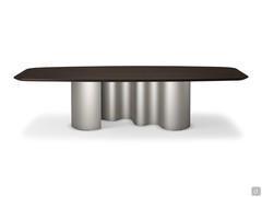 Papel table by Cattelan in the version with wooden top with bevelled edges and embossed metal base in GFM11 titanium finish