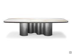 Papel modern table by Cattelan with Keramik stone top with rounded corners and brushed grey painted edge