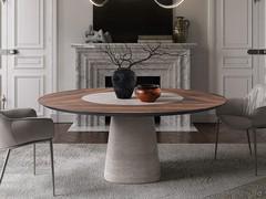 Rado table by Cattelan with wooden veneer top and swivel insert in Keramik stone