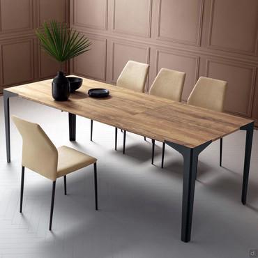 Garrick extending table with moka lacquered metal perimeter legs