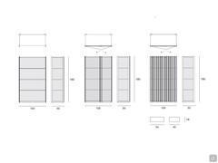 Modern showcase Karin in open models without doors, with double glass door, with double glass door and wood slats; can be equipped with lacquered drawers