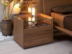 Columbus bedside table with polished ceramic top in noir desir and canaletto walnut fronts and structure