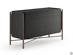 Three-drawer dresser Shanghai with black ash wood frame and bronze wrought iron tubular legs