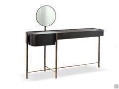 Shanghai by Cantori in the dressing table console version with wooden drawers in black lacquered ash finish and patinated bronze wrought iron legs