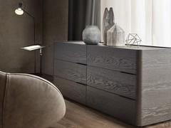 Dresser with six drawers in aged oak wood in the colour Carbon with a handle in black aluminium