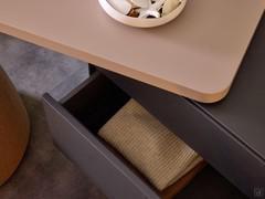 Top view of the interiors of the fabric-effect melamine drawers and the standing desk