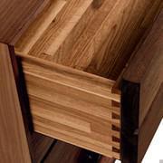 Detail of the interior of the drawers made of ash planking wood