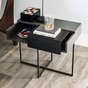 Dante sliding door bedside table by Cattelan in graphite lacquer with sliding door in burnt oak wood