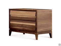 Nightstand Ayame in natural walnut - each of the two fronts features a pair of slanted solid wood slats