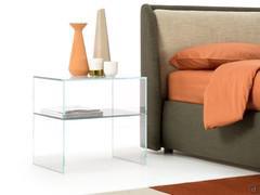 Multiglass bedside table with optional shelf, entirely made of glass