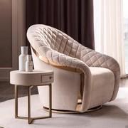 Round nightstand with drawer upholstered Teo by Cantori, offered here as a side table on the armchair or sofa side 