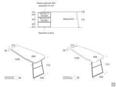 Measurements scheme of the 3 cm thick swivel desk with straight or bevelled border