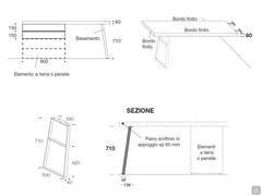 Measurements scheme of the fixed and double-sided wall mounted desk